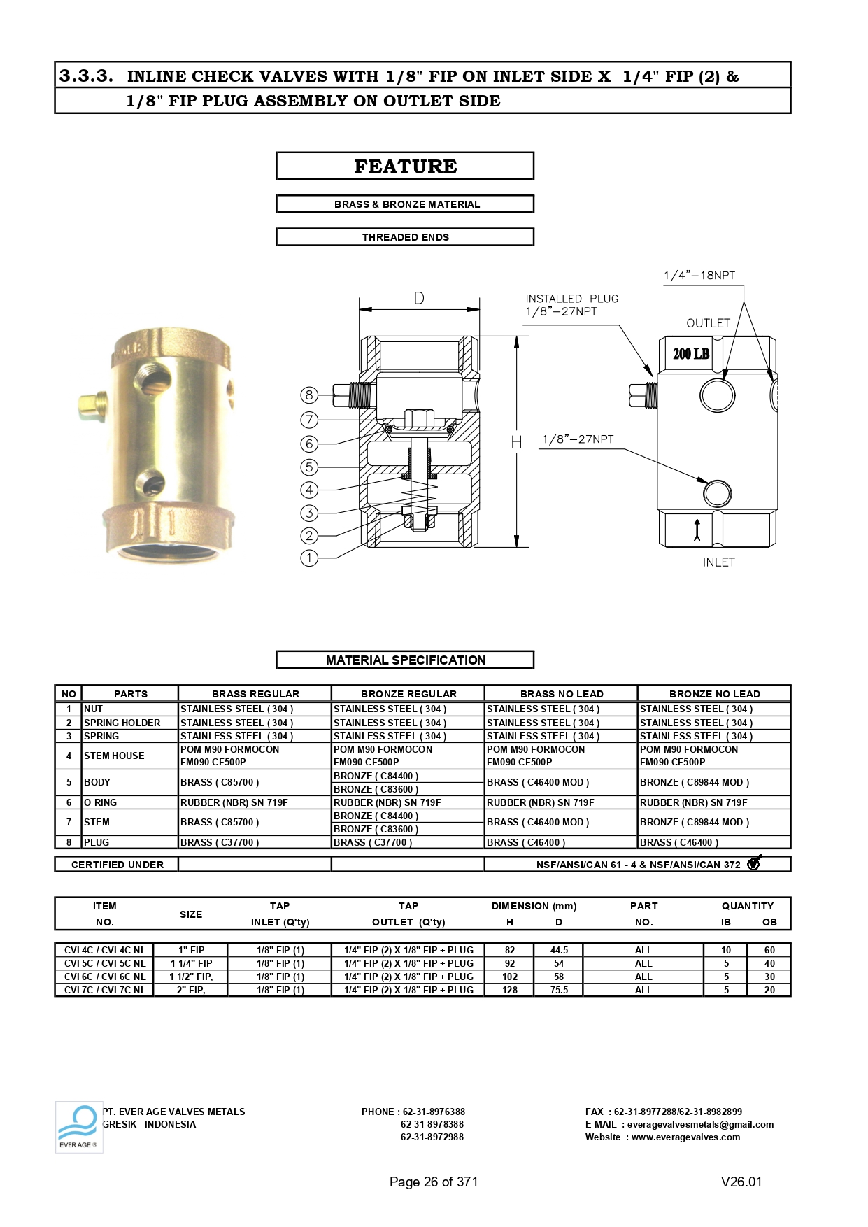 INLINE CHECK VALVES (TAP) - CVI 4C - 7C
